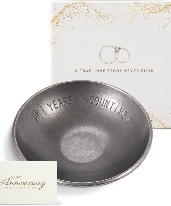 Iron Gifts for 6th Anniversary for Him Her - 6 Year Anniverdary Jewelry Tray Decor for Couples Wife, Iron Ring Holder Dish&Gift Box, 4"