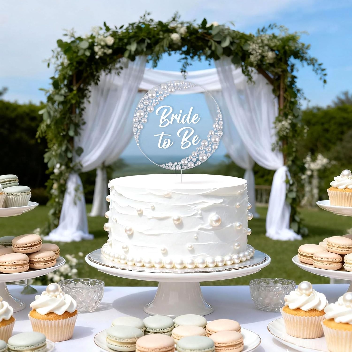 Pearl Bride to Be Acrylic Cake Topper – Wedding Cake Decoration with Pearls for Bride to Be, Bridal Shower, Anniversary, Bachelor, Bachelorette, Engagement Party Supply Photo Booth Prop