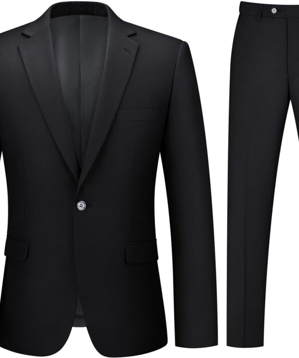 Mens Suit 2 Piece Suits for Men One Button Slim Fit Solid Jacket & Pants Tuxedo Set Business Wedding Party