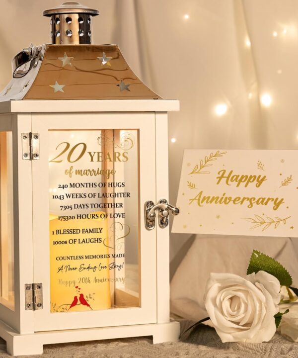20th Wedding Anniversary Lantern, Happy 20 Years Anniversary Ideas Gift for Parents Couple Friends, Unique Marriage Keepsake Decorations for Wife Husband Him Her