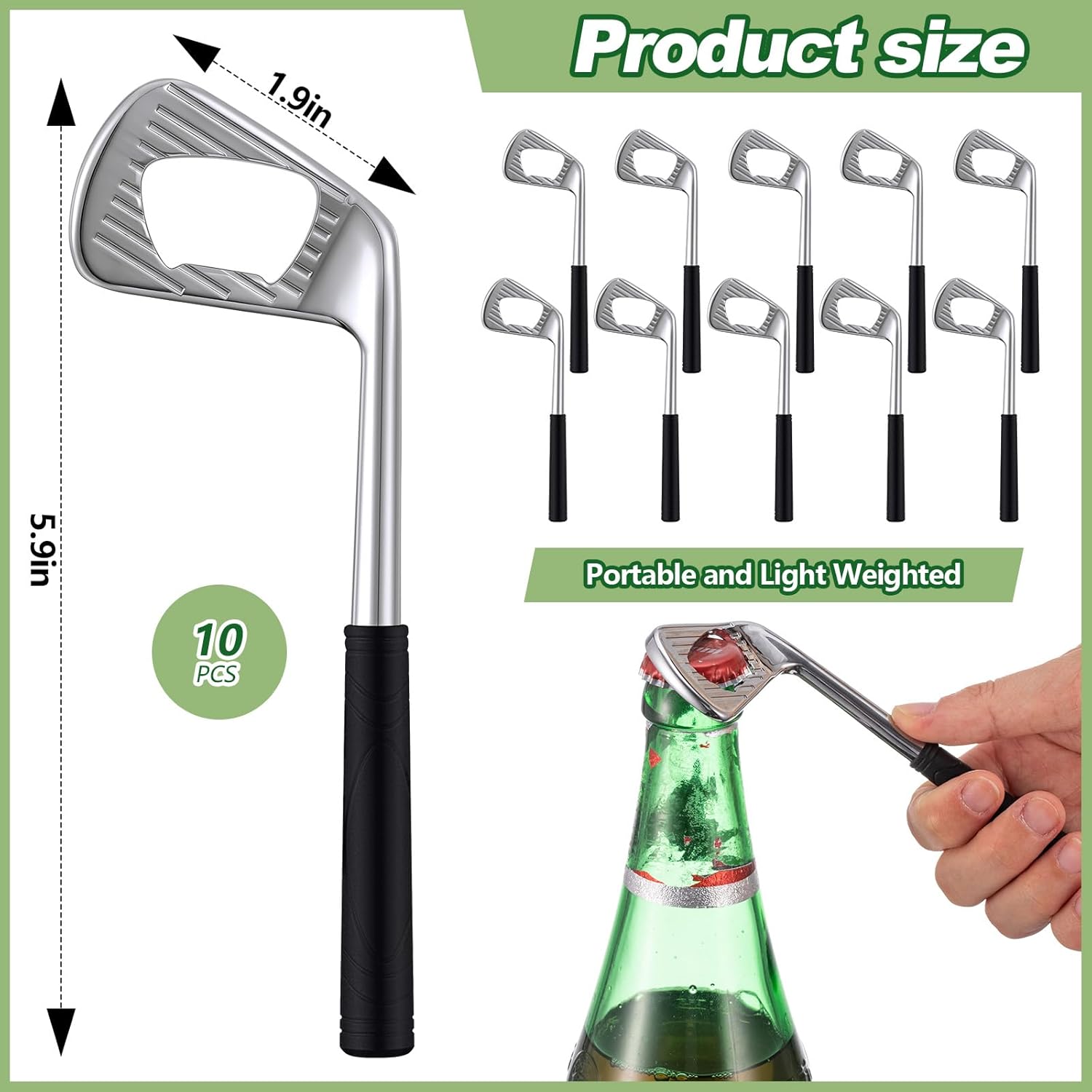 10 Pcs Golf Club Bottle Opener Bulk Novelty Groomsmen Gift Bachelor Party Favors for Golf Lover Beer Enthusiast, Made from Zinc Alloy (Silver)