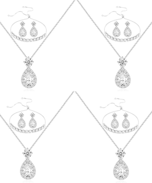 Plated Gold Silver Elegant Teardrop Zircon Earrings Necklace Bracelet Set for Bridesmaids, Sparkling Cubic Zirconia Jewelry, Wedding Gift, 4/5/6-Piece