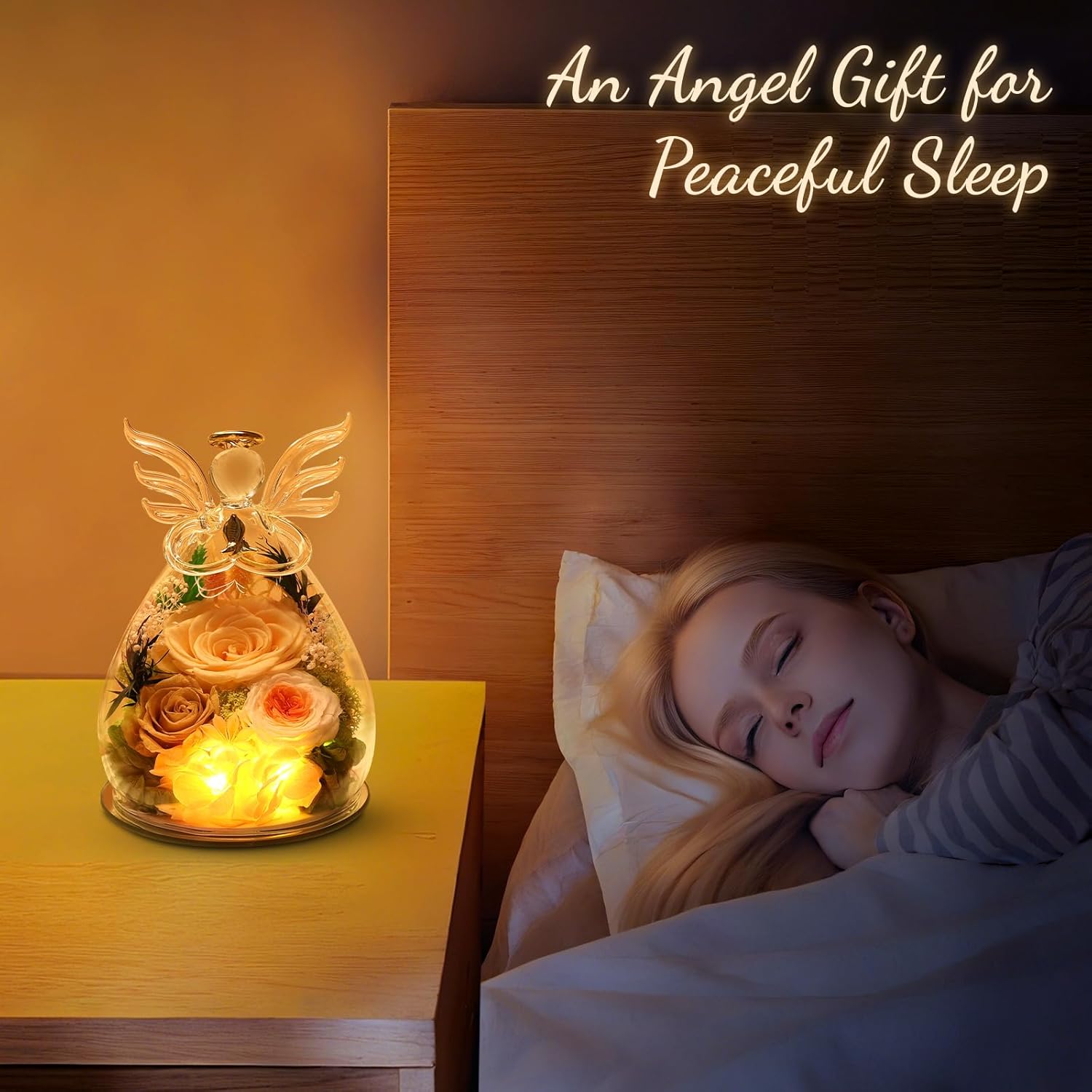 Gifts for Women Christmas Flowers for Delivery Birthday Gifts for Mom Grandma Preserved Rose Forever Flower in Glass Angel Figurines Fresh Bouquet Anniversary for Wife Sister Mother Friends