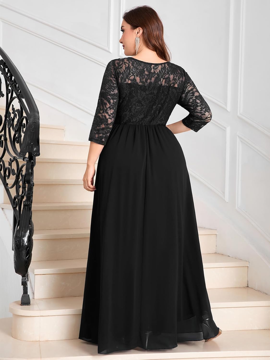 CYCLAMEN Plus Size Formal Lace Chiffon Dress Elegant 3/4 Sleeves Maxi Evening Gown Wedding Bridesmaid Party Dresses