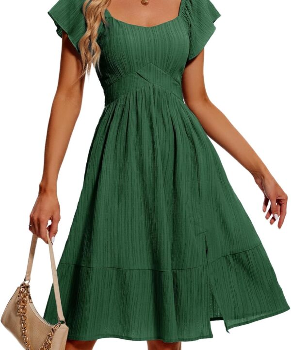 HomRain Long Sleeve Dresses for Women 2025 Fall Ribbed Knit Square Neck A line Vintage Cocktail Bridesmaid Casual Dress