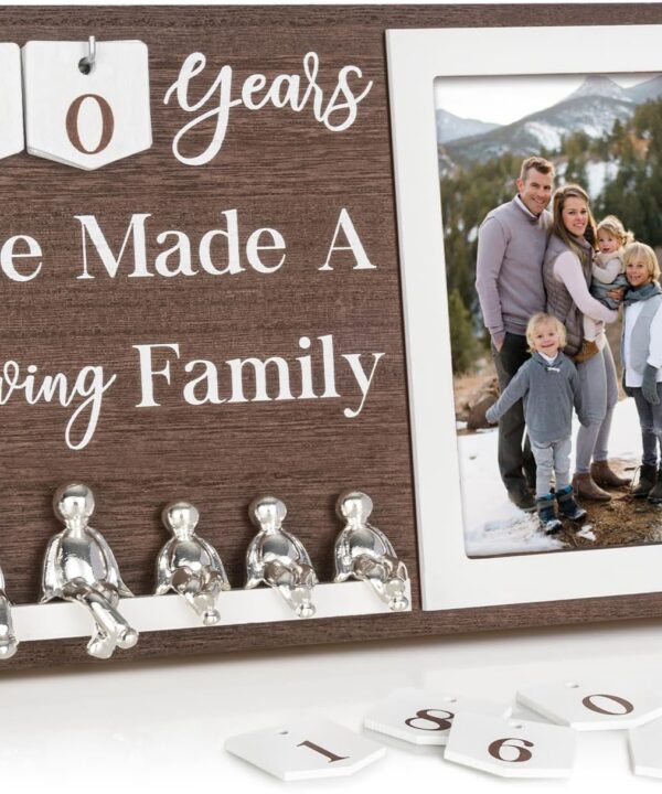Anniversary Idea for Wife Gifts, 10th Year Wedding Anniversaries Tin Gift for Couples Him Her Husband, Aluminum Sculptures Family Tree Picture Frame Keepsake Decor Sculptures DIY Personalized