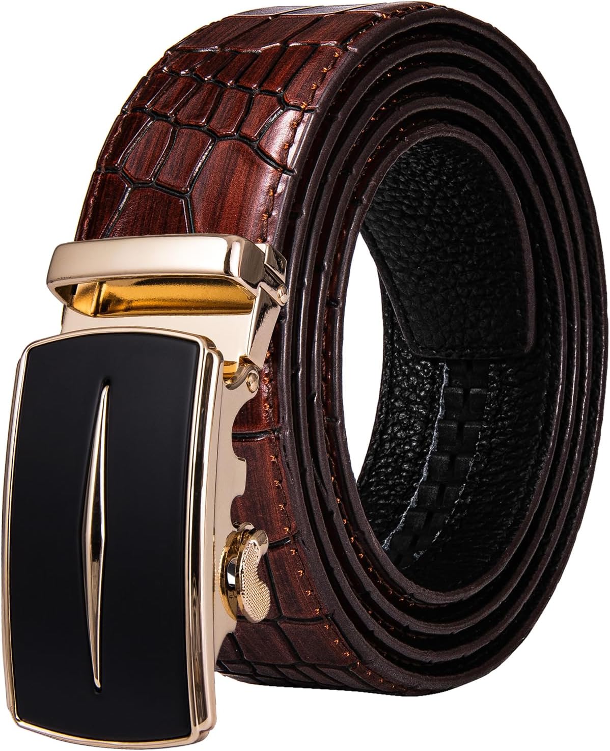 Dubulle Designer Mens Belts, Sliding Automatic Buckle Ratchet Dress Belt TOP Genuine Leather Strap Gifts