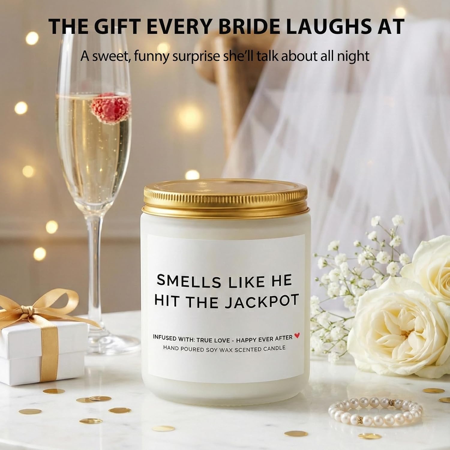 Funny Bridal Shower Gifts for Bride, Engagement Gifts for Women, Couples & Her, Bride to Be, Bachelorette Party Gift Ideas, Wedding Day Gift, Smells Like He Hit The Jackpot Candle