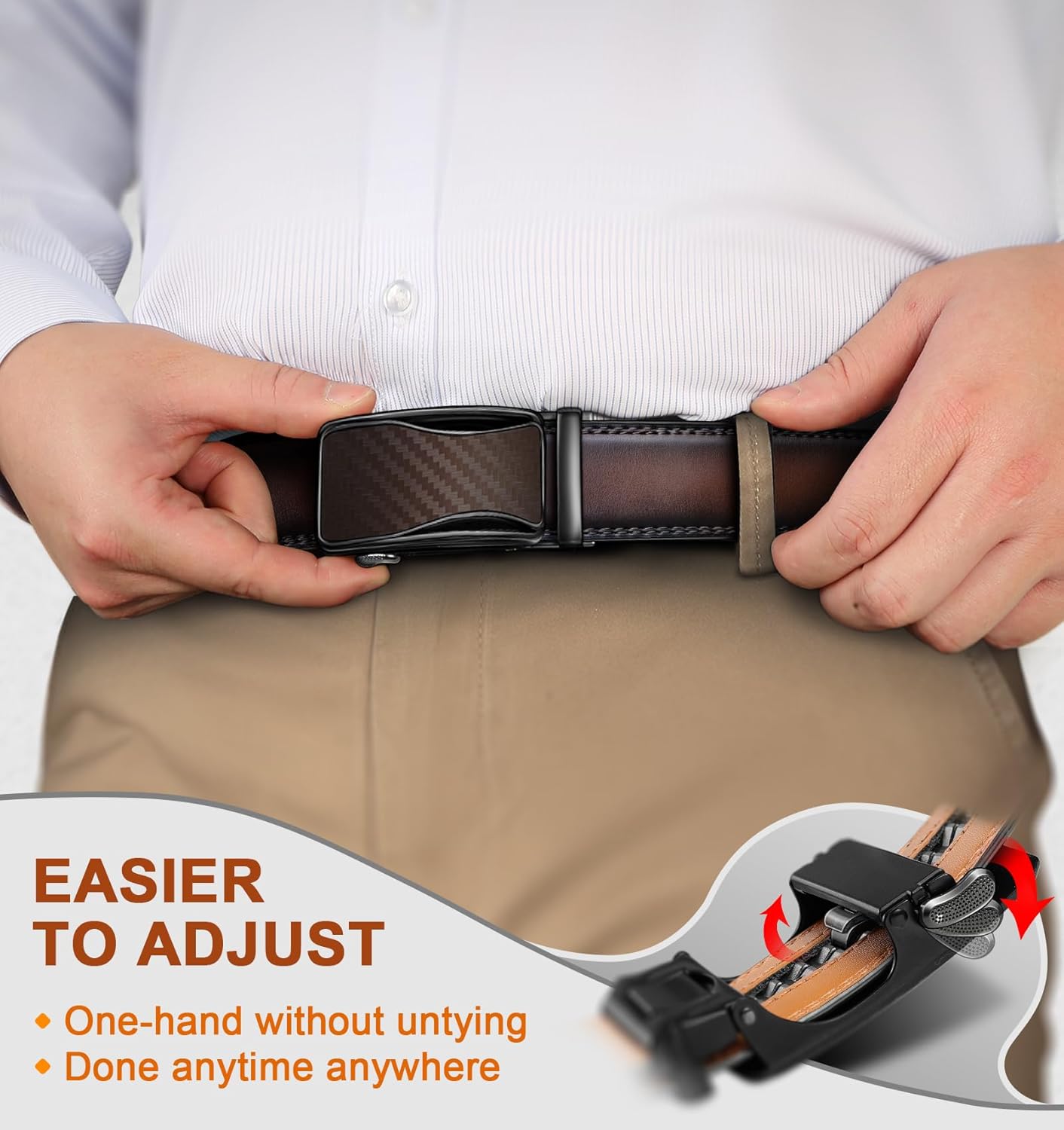 BULLIANT Mens Ratchet Belt,Leather Adjustable Slide Belt For Gift Mens Dress Casual 1 3/8,Size Adjustable