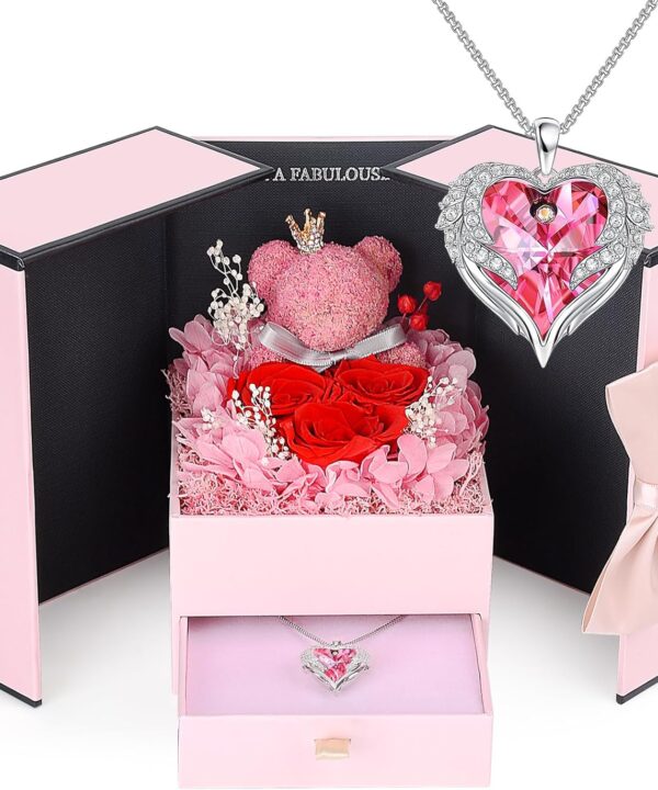 Suturun Preserved Roses Forever Flowers Gifts for Women,Eternal Preserved Rose with Necklace Romantic Gift for Her,Mom,Wife,Girlfriend on Birthday Anniversary