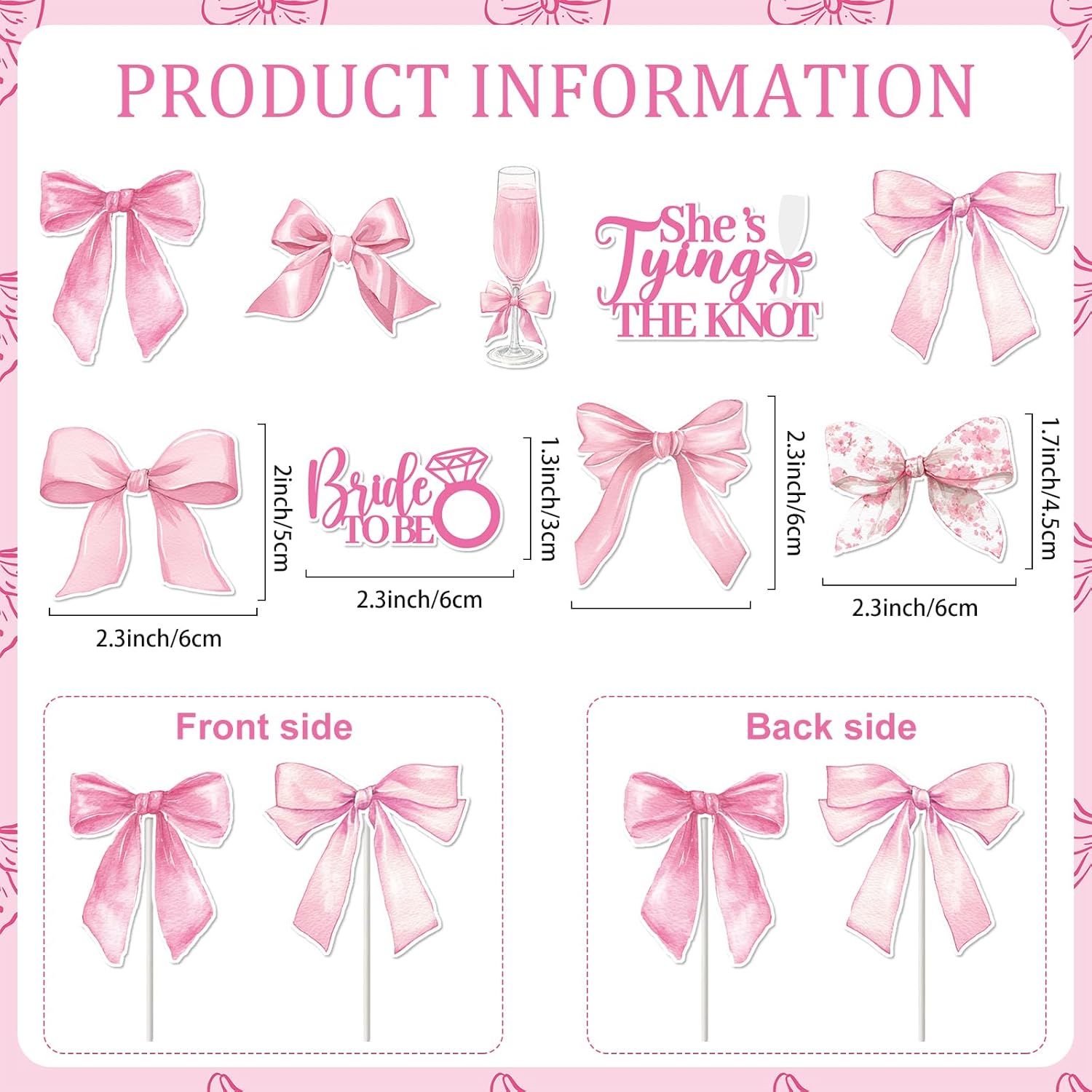 FodeMoraka Shes Tying The Knot – 36 Pcs Pink Bride to Be Cupcake Toppers Decorations Set Cake Cupcakes Dessert Decor Coquete Bow Wine Glass Party Supplies Favors for Girls Bachelorette Bridal Shower