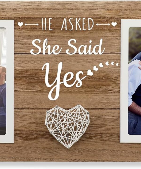 Engagement Gifts for Couples Picture Frame, He Asked She Said Yes Promposal Gifts, Engagement Gift for Her Photo Frame, Holds 2pcs 4x6 Inches Photos