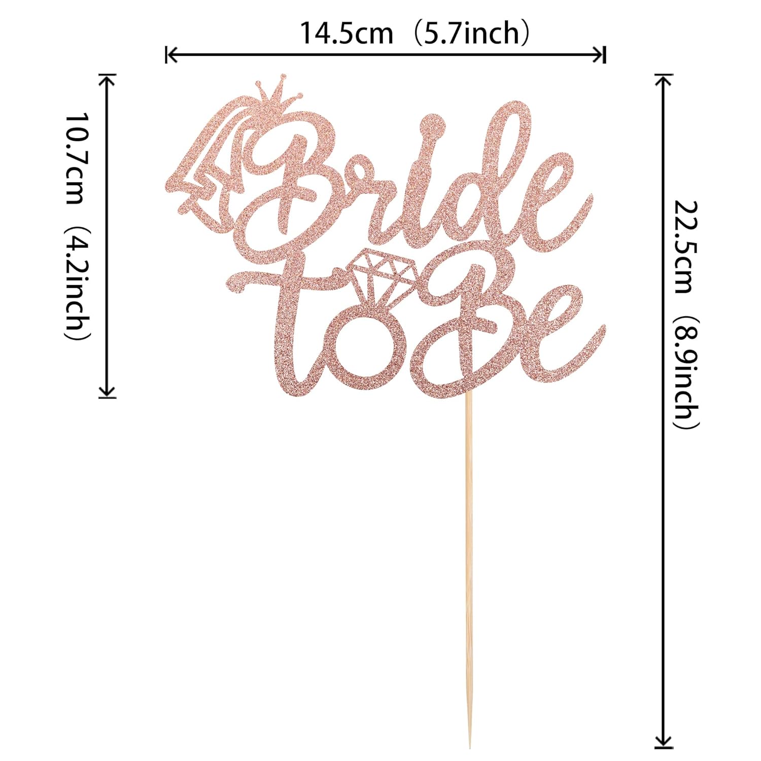 1 PCS Bride to Be Cake Topper with Glitter Ring Bridal Shower Cake Pick Decorations for Wedding Engagement Theme Bachelorette Party Supplies Rose Gold