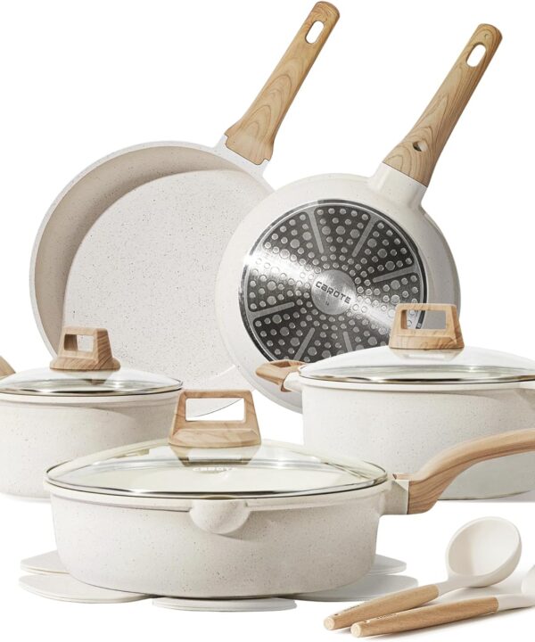 CAROTE 14 Pcs Pots and Pans Set Nonstick,Cookware Set Kitchen Cooking Set with Utensil and Pan Protectors