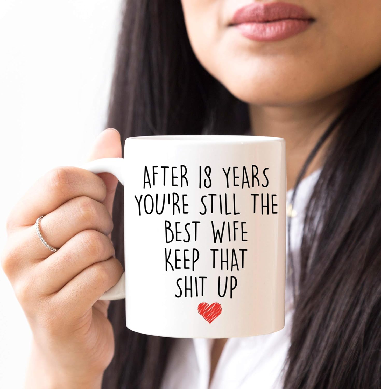 YouNique Designs 18 Year Anniversary Coffee Mug for Her, 11 Ounces, 18th Wedding Anniversary Cup For Wife, Eighteen Years, 18th Year (White)