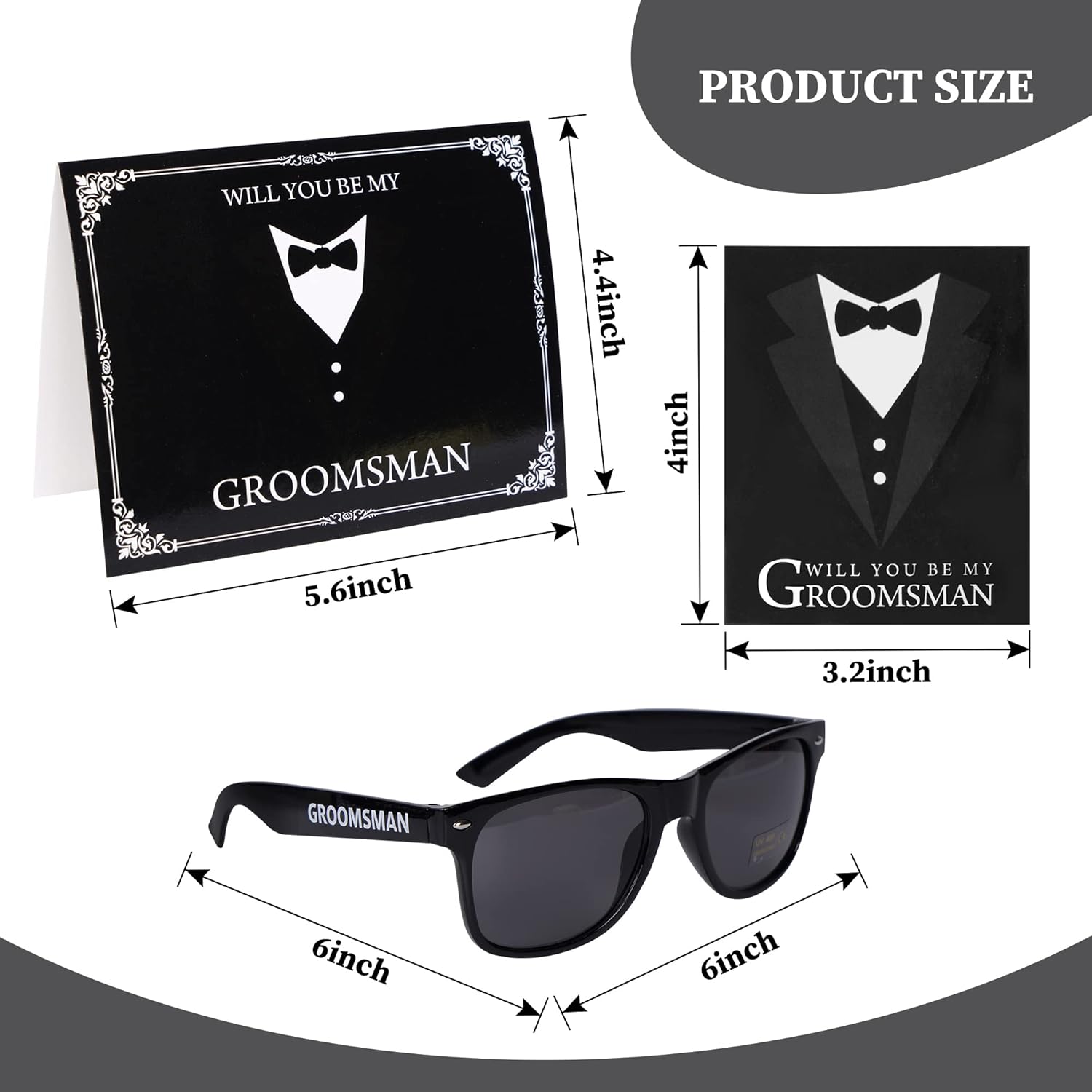 6 Pieces Groomsmen Gifts Groomsman Proposal Wedding Party Box Set:8oz Stainless Steel Tuxedo Flask with cups Poker Bottle Cap Opener Sunglass Card Sticker Groomsman Box for Wedding Bachelor Party