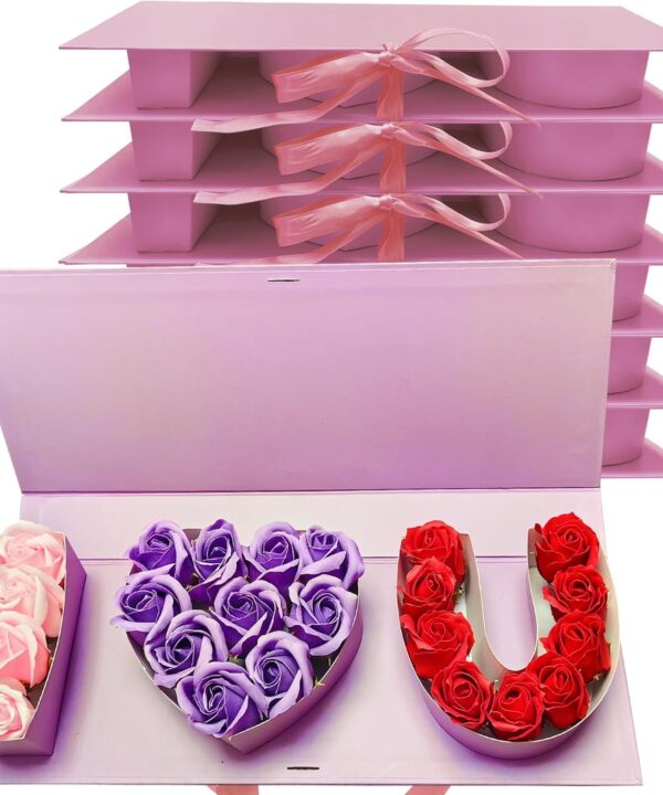 MLOLM 6 Pcs I Love You Flower Box Valentines I Love U Letter Heart Shaped Fillable Gift Box for Flowers Arrangement Valentines Mother's Day Wedding Anniversary Birthday Chocolate Rose Packaging