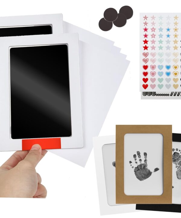 Baby Ink Hand & Footprint Kit | 2 Inkless Stamp Pads, 4 Art Cards, 3 Frames, Stickers & Magnets for Baby Shower, Registry, Newborn, New Mom Gifts