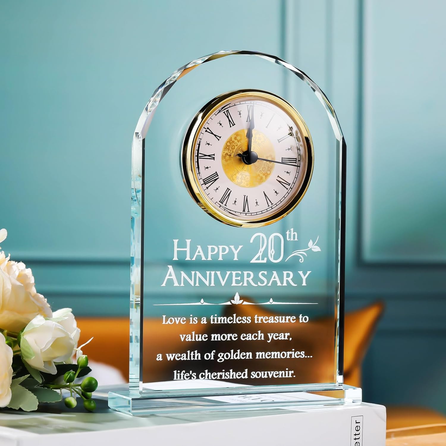 YWHL 20th Anniversary Quartz Clock Gifts for Him and Her, 20 Years Wedding Anniversary Keepsake Gifts for Couple, Happy 20th Wedding Home Party Decoration (Battery not Included)