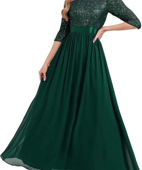Ever-Pretty Women's Sequin Chiffon Formal Dresses A-Line Half Sleeves Maxi Evening Gown Mother of Bride Dress