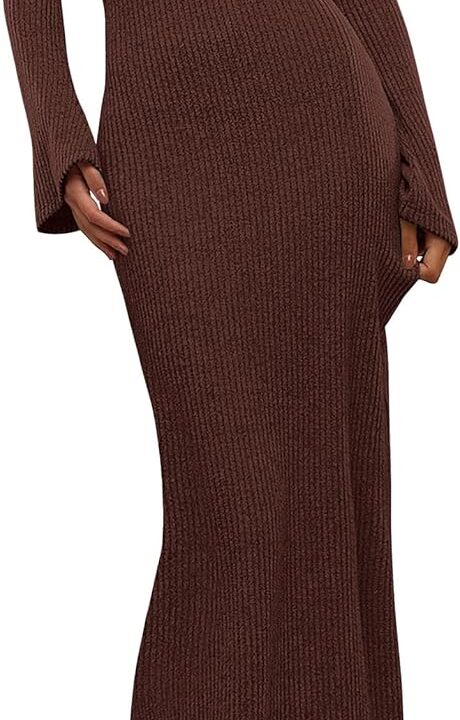 PRETTYGARDEN Women's Fall Fashion 2026 Long Sleeve Maxi Dress Ribbed Knit Boat Neck Bodycon Casual Dresses Going Out Outfits