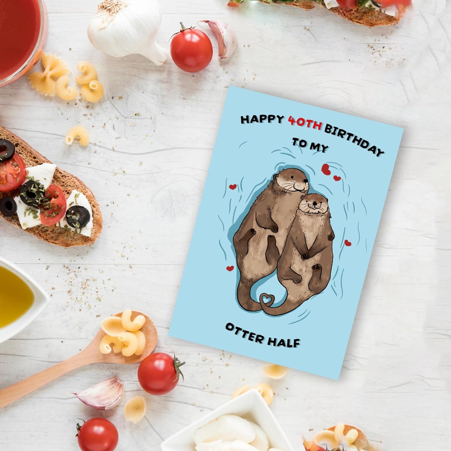 Qamza Romantic Otter Half 40 Years Old Birthday Card Gifts for Boyfriend Girlfriend Husband Wife Couple, Cute 40th Birthday Card Decor Ideal, Born in 1985 Gift for Partner Women Men