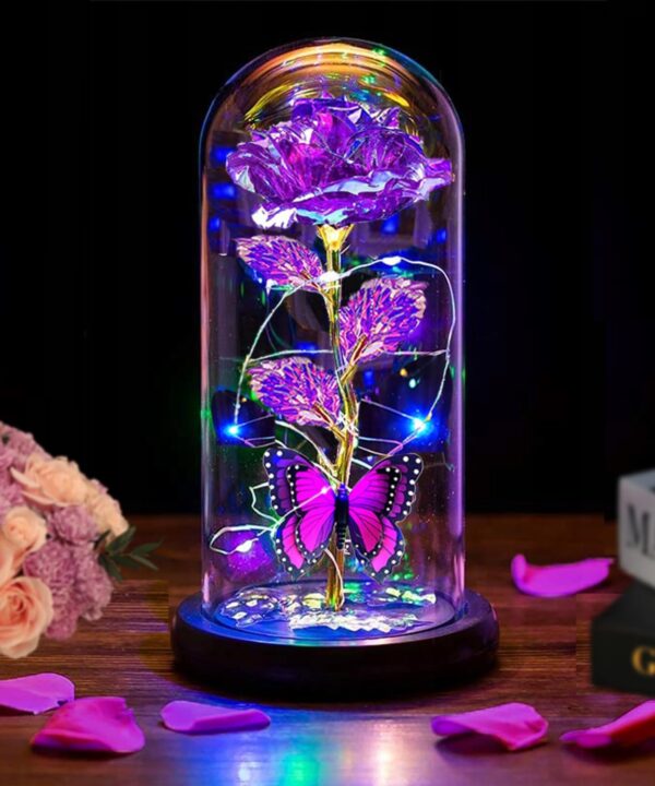 Thrjia Valentines Day Gifts for Her,Valentines Day Rose Flowers Gifts for Mom Girlfriend Women Wife,Birthday Gifts for Women, Valentines for Her,Glass Flowers Light Up Rose Gifts for Mom,Purple Rose
