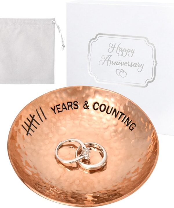 CEELGON 7th Wedding Anniversary Copper Gifts 4" Engraved Jewelry Tray Copper Decorative Dish for Couples Wedding Gift for Him or Her