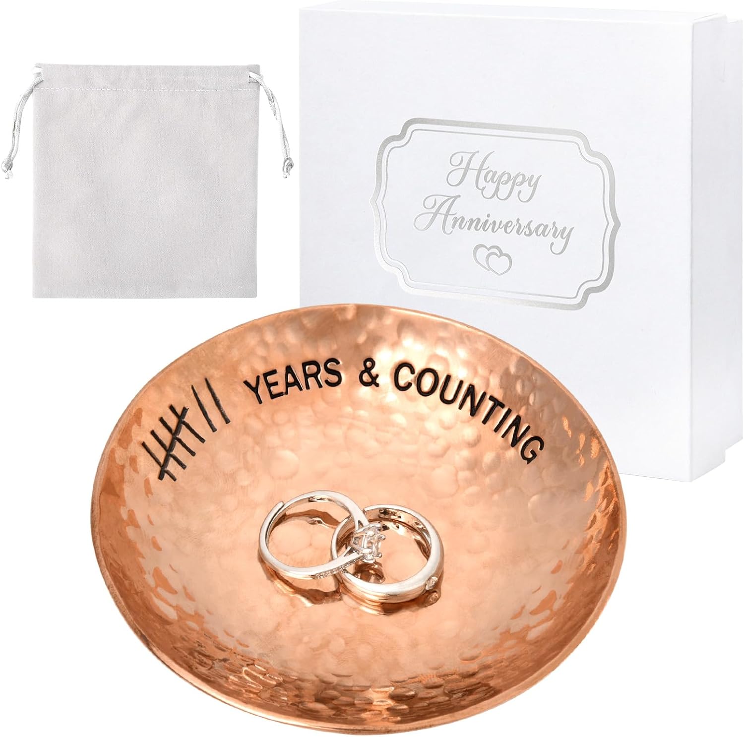 CEELGON 7th Wedding Anniversary Copper Gifts 4" Engraved Jewelry Tray Copper Decorative Dish for Couples Wedding Gift for Him or Her
