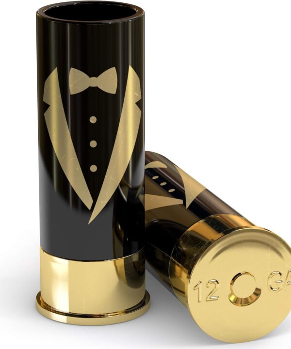 Old Southern Brass The Original 12 Gauge Shot Glasses Set of 4 - Groomsmen Tuxedo - American Owned & Operated - LIFETIME GUARENTEE