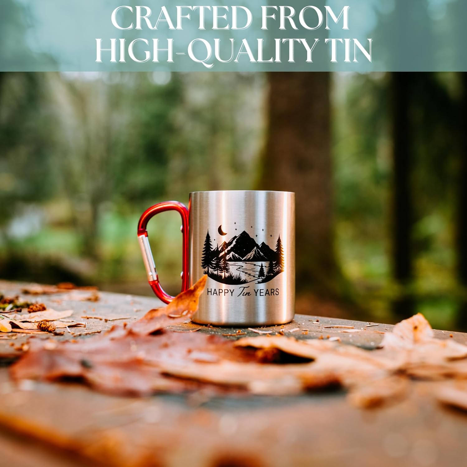 10 Year Anniversary Tin Gifts for Him Tin Anniversary for Husband – 8oz Aluminum Mug with Carabiner Handle 10th Anniversary for Couple (Orange)