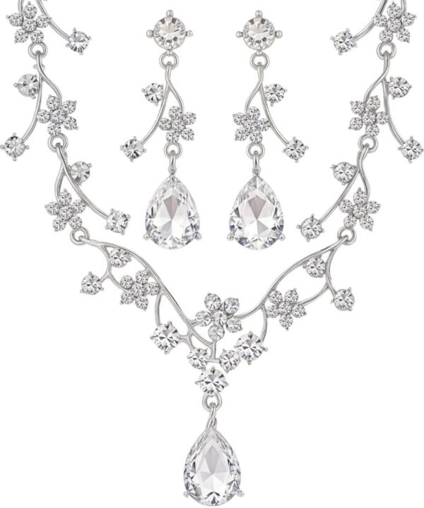 Floral Jewelry Set for WomenWedding Jewelry Sets For Brides With Crystal Necklace & Earrings for Brides and Bridesmaids