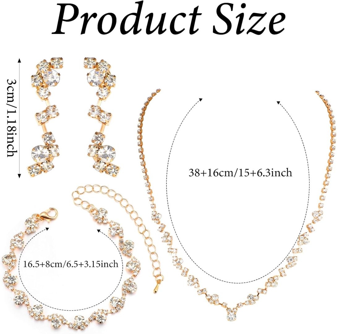 Jewelry for Prom,Silver Necklace for Women Prom, Rhinestone Crystal Necklace Bracelet Earrings Set, Silver Accessories for Women Jewelry for Wedding Party