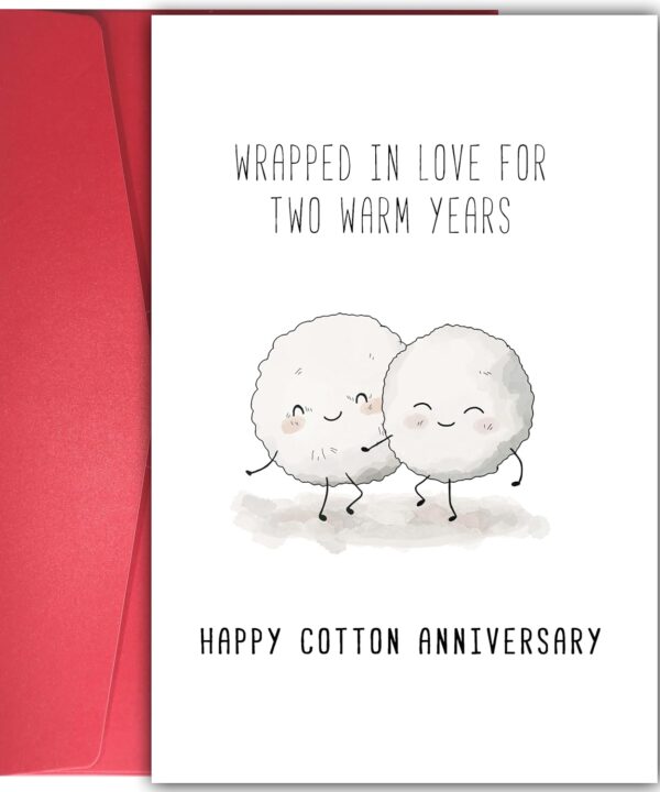 Cute 2nd Anniversary Card, Funny Cotton Balls Anniversary Card for Men Woman, Sweet Second Wedding Anniversary Card for Husband Wife, Happy Cotton Anniversary
