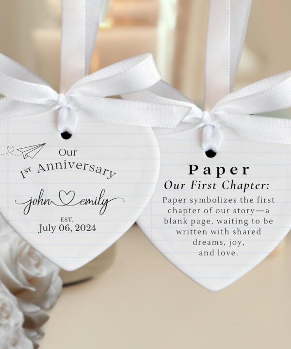 Personalized 1st Anniversary Ornament 2025, Christmas Hanging for Couple, First Wedding Gift Ideas for Her, 1 Year Paper Anniversary Ceramic Ornament for Husband&Wife, Married Decoration