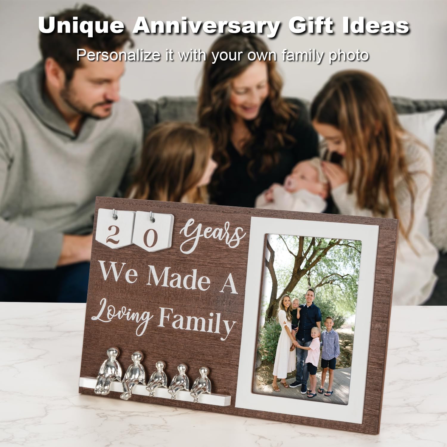Anniversary Idea for Wife Gifts, 10th Year Wedding Anniversaries Tin Gift for Couples Him Her Husband, Aluminum Sculptures Family Tree Picture Frame Keepsake Decor Sculptures DIY Personalized