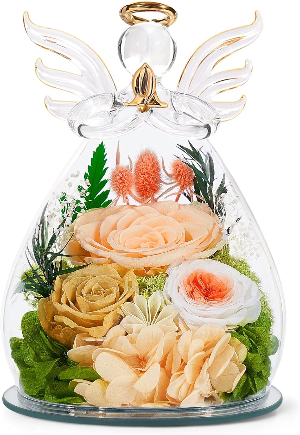 Gifts for Women Christmas Flowers for Delivery Birthday Gifts for Mom Grandma Preserved Rose Forever Flower in Glass Angel Figurines Fresh Bouquet Anniversary for Wife Sister Mother Friends