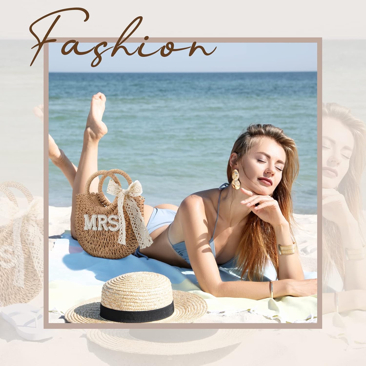 Pinkunn Bride Gift Bride Straw Purse Mrs Handwoven Bag Rhinestone Letter Bag Bachelorette Honeymoon Wedding Bridal Shower