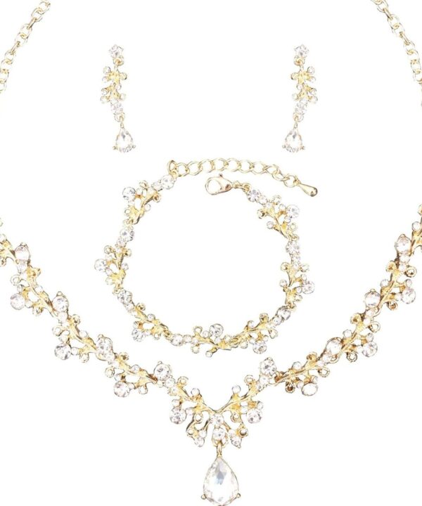 3Pcs Austrian Crystal Jewelry Set for Women, Necklace Dangle Earrings Link Bracelet Jewelry Set with Gold/Platinum/Gun Plated, Wedding Party Jewelry for Bridal Bridesmaid