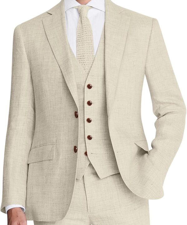 Men's Suit 3 Piece Linen Suits Slim Fit Suit Blazer Vest Pants Set Wedding Prom Tuxedos Business Casual Suit