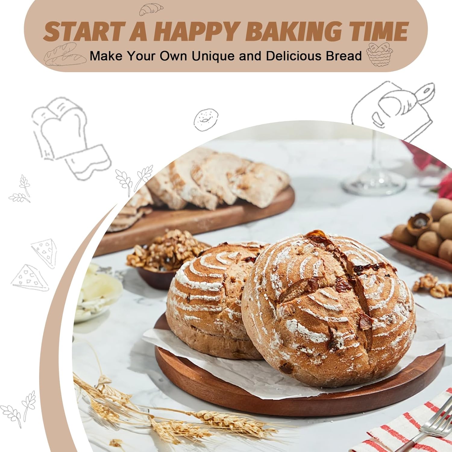 Sourdough Proofing Basket Gift Set, 9 Round and 10 Oval Banneton Bread Baking Supplies, Sourdough Baskets with Bread Lame, Danish Whish, Bowl Scraper, Sourdough Scraper, and Linen Liners