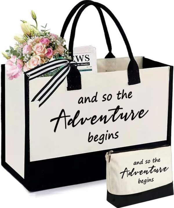 Adventure Canvas Tote Bag, Bridal Shower Gifts for Bride,Wedding Gift Bag, Engagement Gifts, Bride to be Gift, Bachelorette Party Bride Present