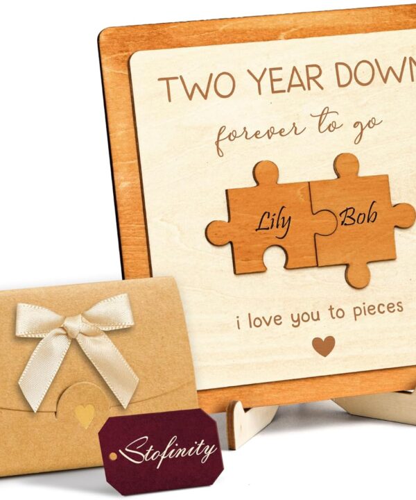 2 Year Anniversary Wood Gifts for Him - 2nd Anniversary Wooden Gifts for Her, Cotton 2nd Wedding Gift for Husband Wife, Two Years Marriage Dating Gift for Boyfriend