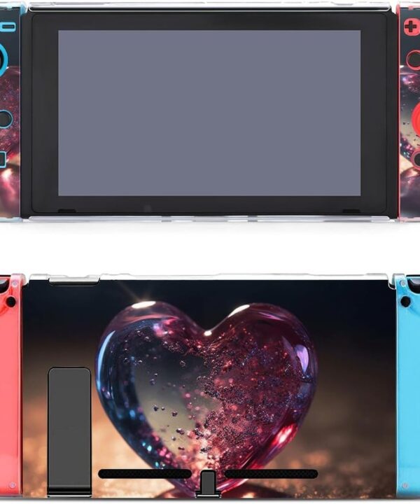 Protective Case for Nintendo Switch 2017,Shock-Absorbent Anti-Scratch Dockable Drop Protection Grip Case,Slim Glass Heart Shape Printed Hard Shell for Nintendo Switch Accessories