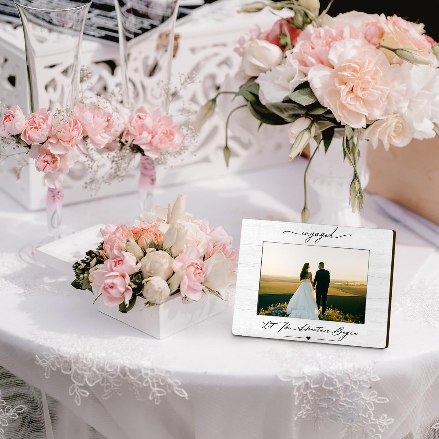 Engagement 4×6 Picture Frame, Just Engaged Gift, Engagement Gifts for Couples,Wedding Gifts for Newlyweds Bride Groom, Couple Picture Photo Frames for Desk Decor
