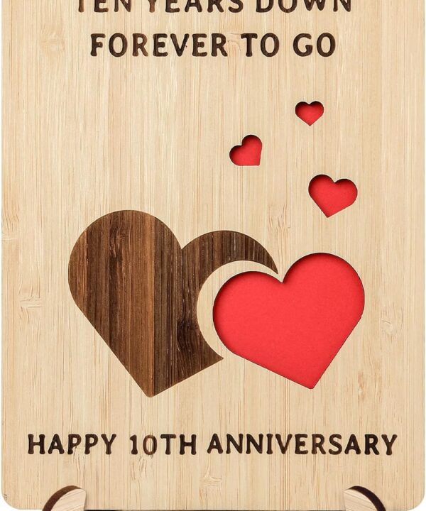 10th Anniversary Card, 10 Year Anniversary Wedding Gifts for Wife, Husband, Handmade Wooden Ten Year Anniversary Card for Couple, Her, Him