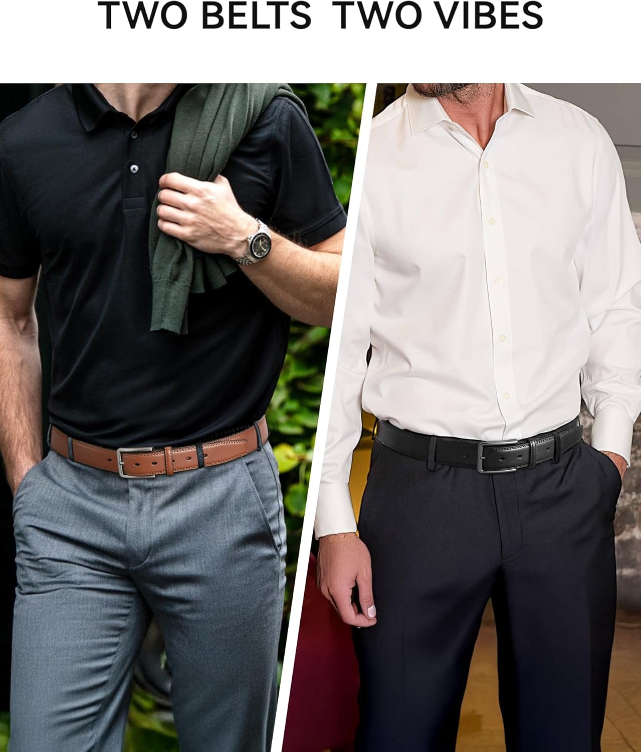 CHAOREN Leather Dress Belt Men 2 Pack – 1 3/8 Mens Belts for Work Business Casual Jeans