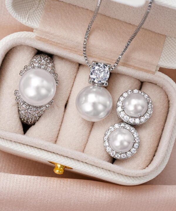 Elegant Aesthetic Necklace Earrings Rings for Women Fashion Stylish Wedding Jewelry Set