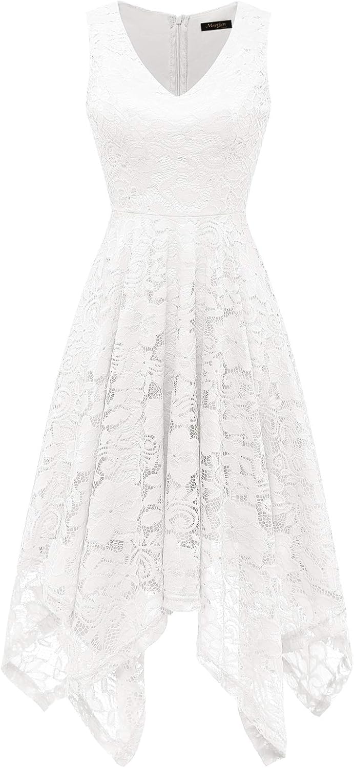 Meetjen Womens Lace Cocktail Party Dress 2026 Handkerchief Hem Bridesmaid Prom Formal Dresses for Wedding Guest