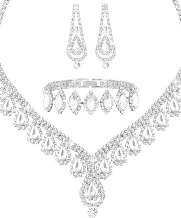 Jewelry Set for Women Wedding jewelry Sets for Brides Elegant Rhinestone Necklace Bracelet and Earring Set for Women Prom Formal bridesmaid Wedding